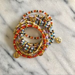 Rustic cuff set of 10 bead bracelets